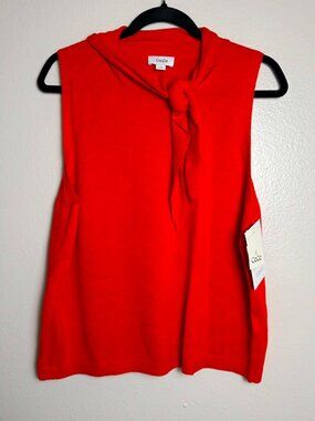 CeCe Red Sleeveless Tie-Neck Knit Top Sweater